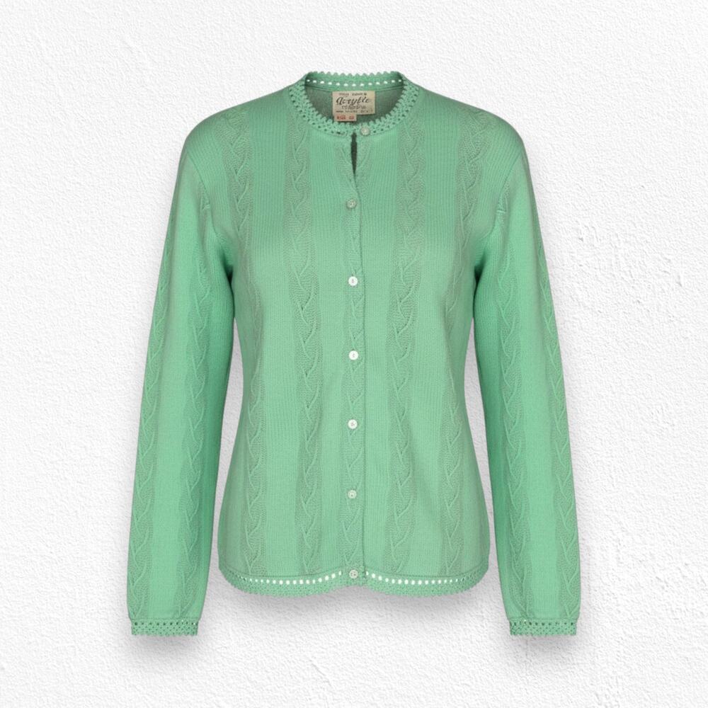 60s Vintage Pastel Green Acrylic Crewneck Crochet Cardigan Sweater Size Large